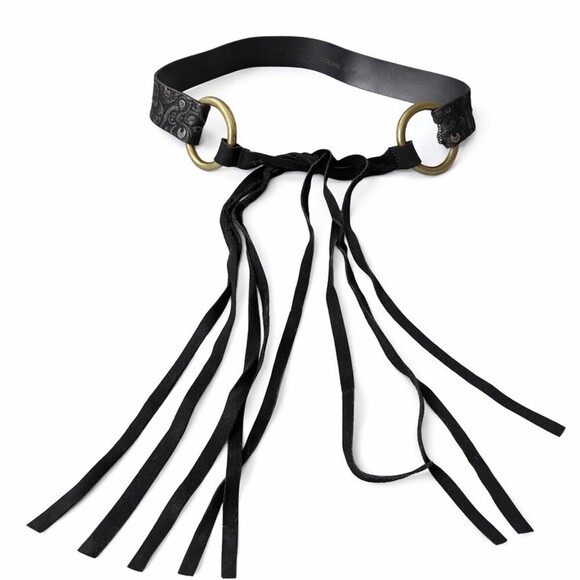 WCM New York Black Calf Hair Leather Paisley O-Ring Tie Waist Belt Size Small main image 4